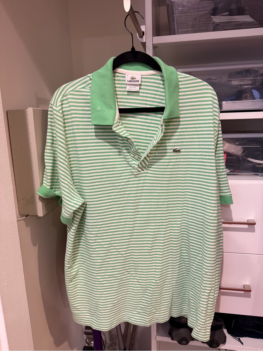 Lacoste Mint and White Striped Polo Shirt